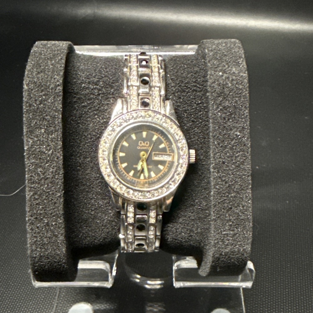 Main Line Time Women B2305 Dress Full Pave Bracelet Quartz 19mm Watch 6 1/4"